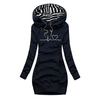 Salida | Hooded dress with heartbeat print